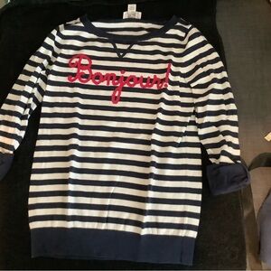 LOFT Striped Sweater with Red Script